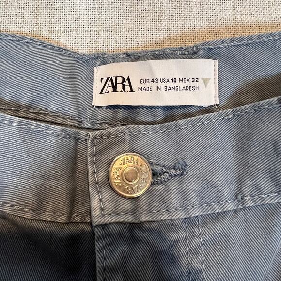 Zara Women’s Trf Cargo Pants Size 10 Light Blue Wide Leg Multi Pocketed - Picture 4 of 9